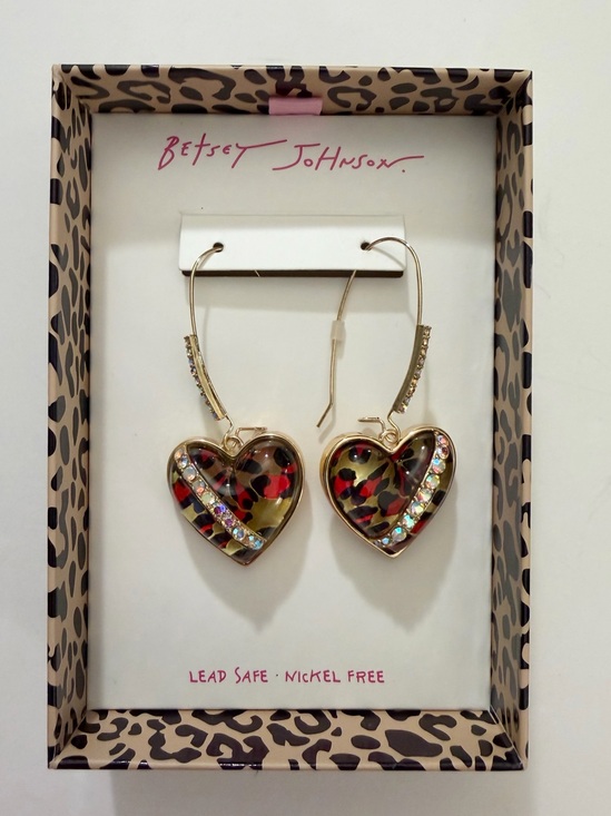 Betsey Johnson Jewelry - Betsey Johnson Gold-Tone Crystal Leopard Print Heart Earrings NIB!